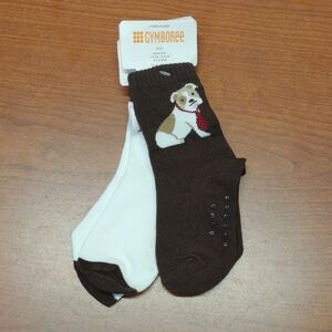 Gymboree Puppy And Train Brown and White Casual Non Slip Socks Set SZ 2-3t